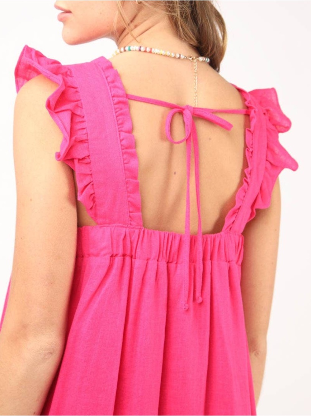 Bright Pink Ruffle Strap Mini Dress - Picture 2 of 14